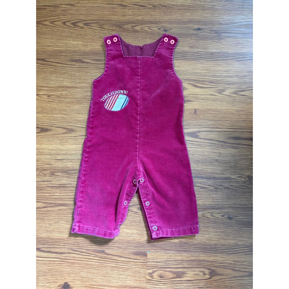 Vintage Burgundy Corduroy Overalls Touchdown Football Kids 12M
